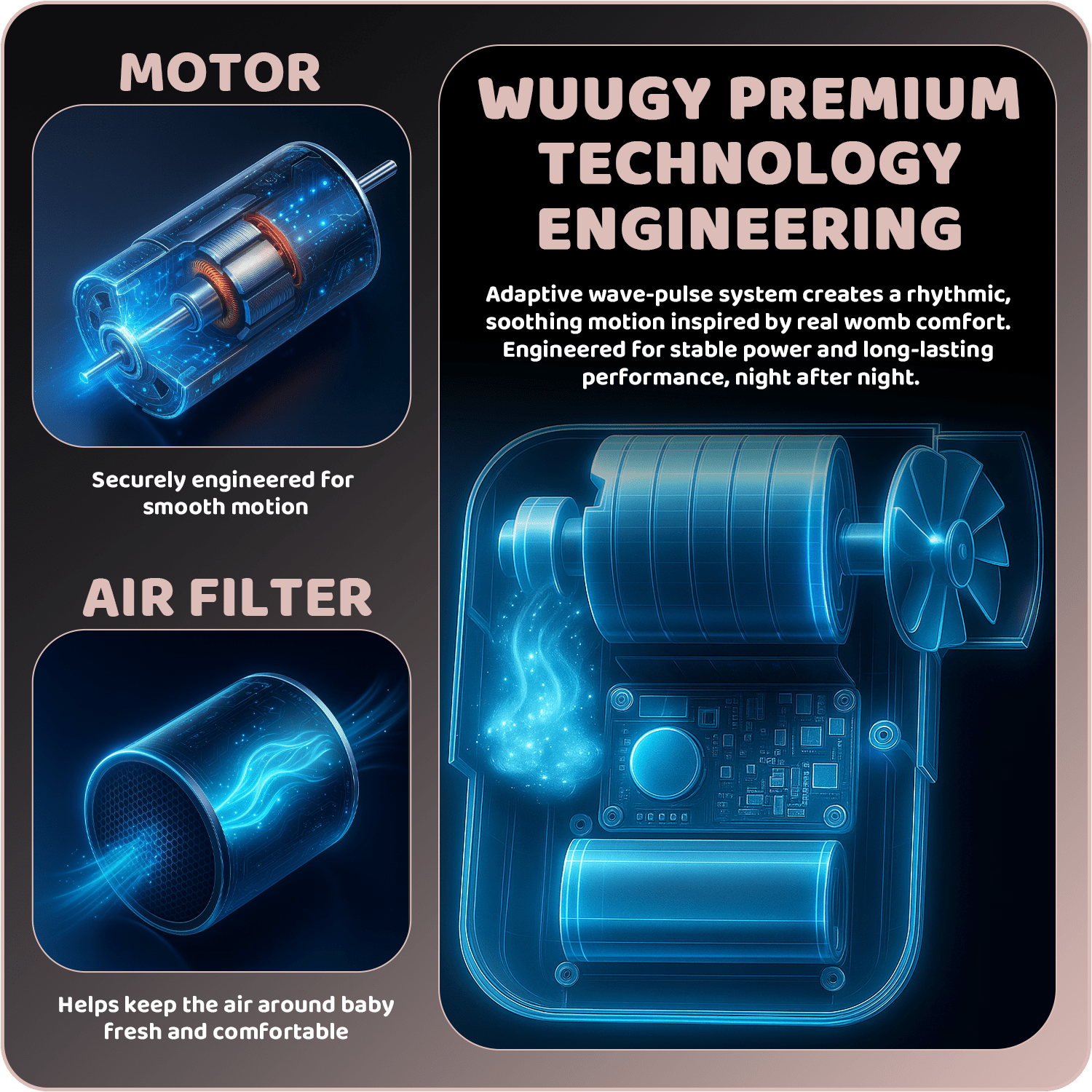 Wuugy Melody - 2025 Portable Smart Baby Sleep Assistant - Rhythmic Vibration, White Noise, Sleep Sounds & Air Filter