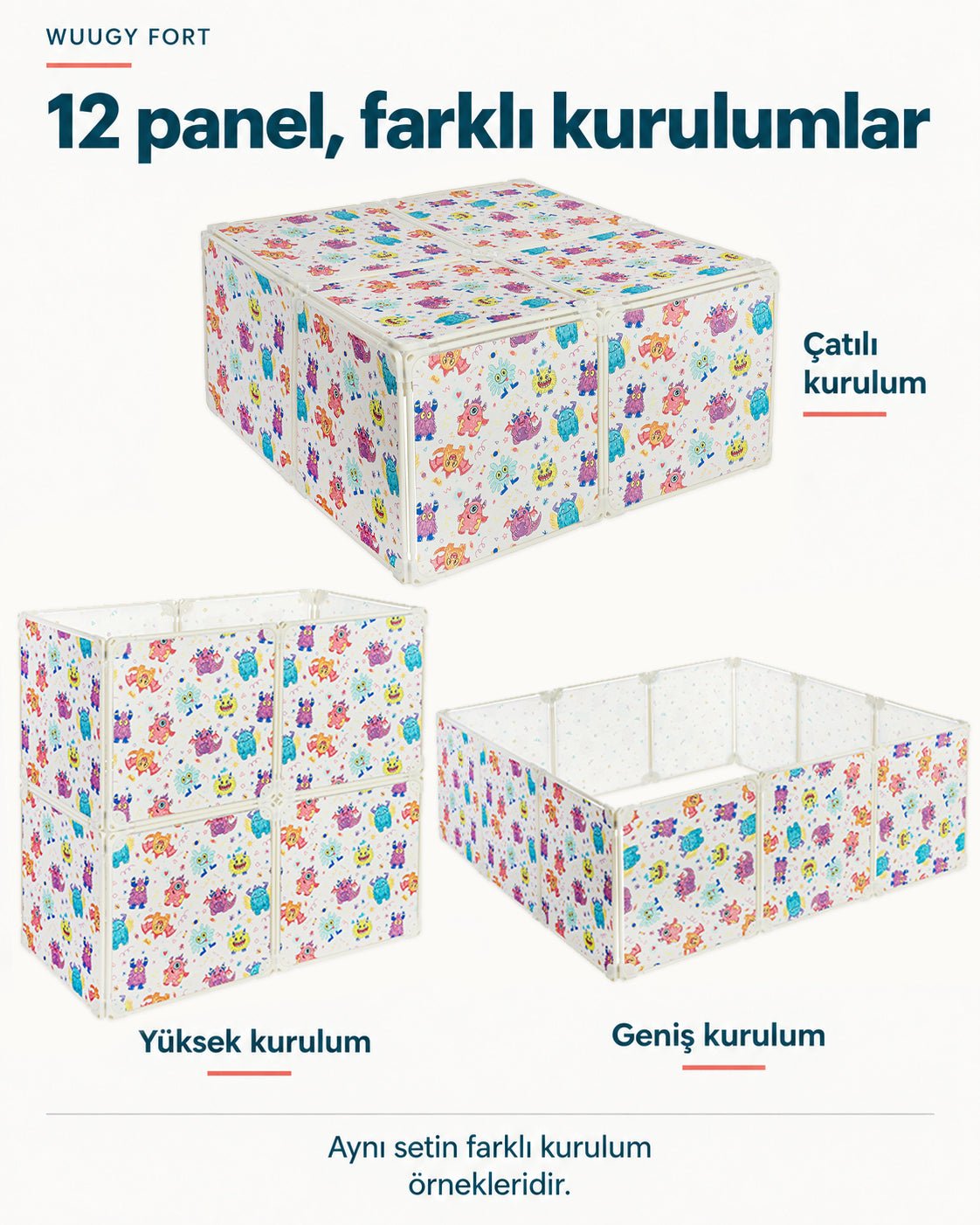 Fort 12 Panelli Modüler Çocuk Oyun Evi ve Kale Yapım Seti - Wuugy